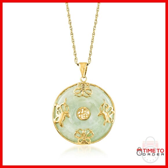 18kt Gold Over Sterling Jade Butterfly Pendant Necklace 18in Chain